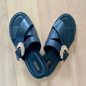 Michael Kors Black Women's Sandals with Gold Buckle